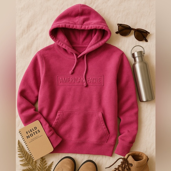 American Eagle Outfitters Sweaters - American Eagle Pink Hoodie Women’s Small Pullover Sweatshirt Embossed Logo